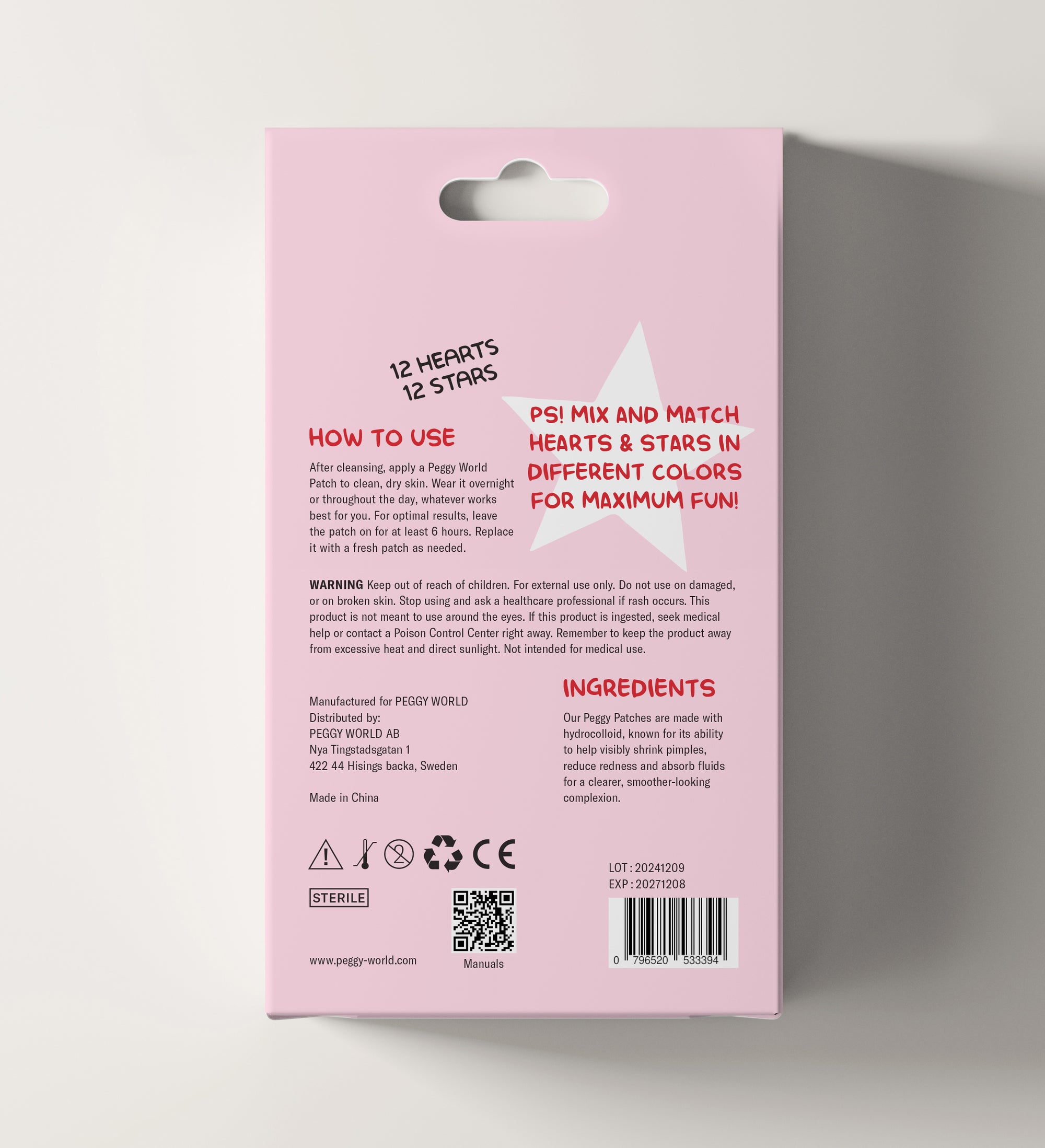 Hydrocolloid pimple patches pink packaging back  – Peggy World